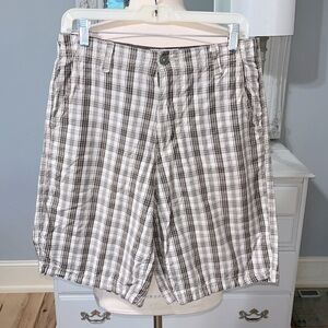 Mens Shorts Plaid Brown Cotton Size 30